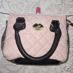 Betsey Johnson Pink Quilted Clutch with Black and Gold Accents